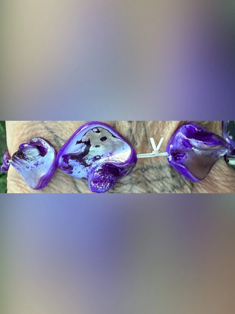 Boho Purple Mother of Pearl Shell Nugget Stretch Bracelet mermaid beach eclectic